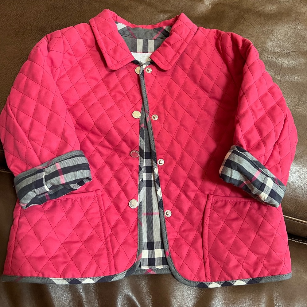 Burberry Baby Quilted Jacket 18 mos. Hot pink plaid Excellent Condition Cute!
